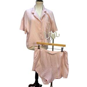 Womens XL Cotton Gauze Button-Down Shirt & Short Loungewear Casual JASON WU